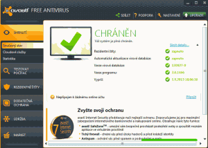 Základní okno programu Avast! Free Antivirus