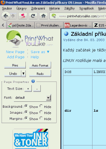 Menu pro práci s obrázky a pozadím webové stránky