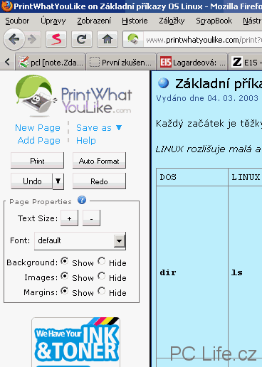 Menu pro práci s obrázky a pozadím webové stránky Menu pro práci s obrázky a pozadím webové stránky