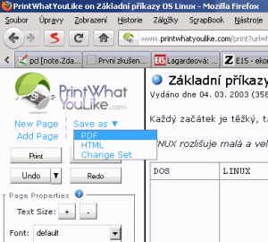 Uložení webové stránky do PDF nebo HTML