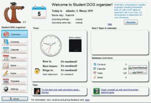 Hlavní stránka programu Student dog organizer