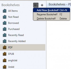 Práce s bookshelves a vytvoření nových ke třídění souborů.