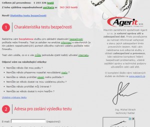 Základní informace o testu a možnost zadání e-mailu pro zaslání výsledku
