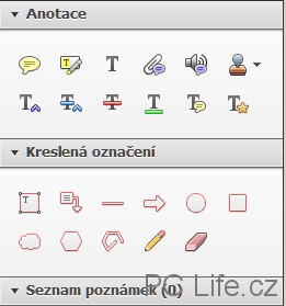 Dvě sekce panelu nabízí vše pro textové i grafické anotace