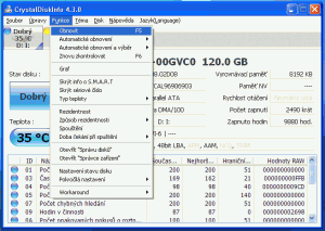 Nabídka Funkce programu CrystalDiskInfo