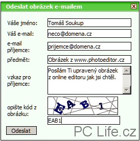 Poslání obrázku e-mailem je snadné přímo v editoru