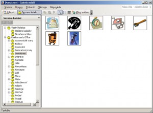 Galerie médií se zobrazenými kliparty sady MS Office a složkami
