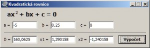 K řešení kvadratické rovnice stačí zadat jednotlivé hodnoty