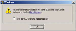Upozornění na konec podpory s odkazem na web, nic více