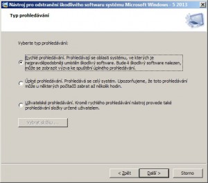 Program nabízí 3 možnosti prohledávání škodlivého softwaru