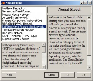 NeuralBuilder sestavuje síť podle typu sítě