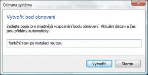 Ruční vytvoření bodu obnovení a jeho libovolné pojmenování