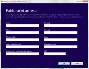 Fakturační údaje pro stažení Windows 8