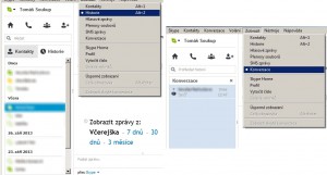 Levý panel může obsahovat kromě kontaktů i historii či výpis konverzace