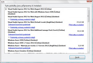 Košík zobrazuje, co vše je potřebné k instalaci zvolených programů a jaké jsou závislé součásti