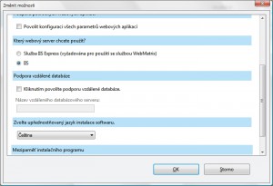 Možnosti Web PI s volbou kanálů. serveru a výchozího jazyka produktů