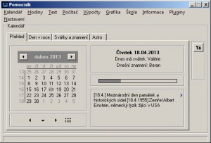 Prostředí programu Pomocník s aktivním modulem Kalendář