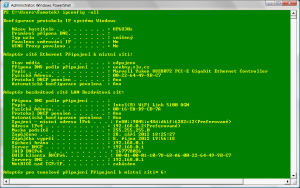 Příkaz ipconfig -all v PowerShell je stejný jako v Příkazovém řádku