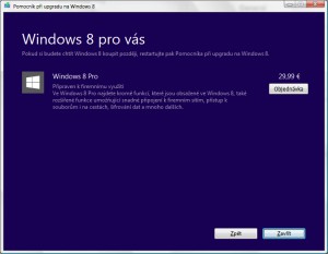 Nabídnutá verze Windows 8 Pro k objednávce
