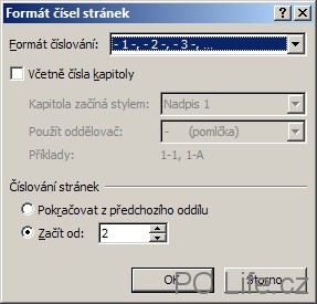 Volba formátu číslování